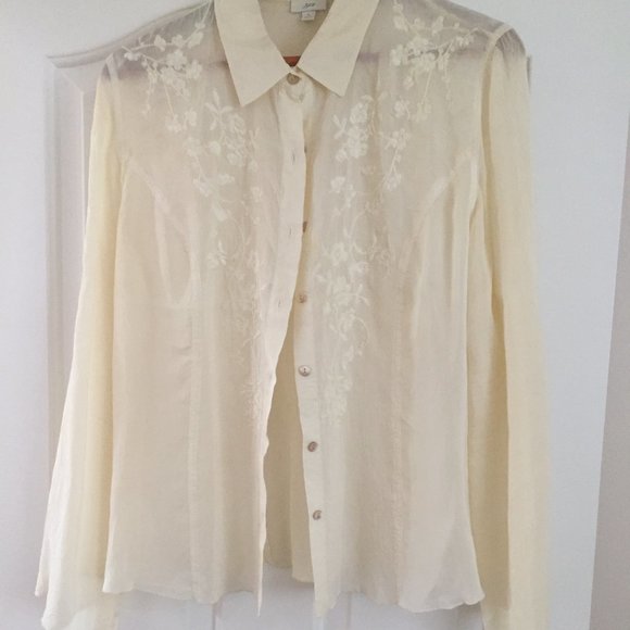 J.Jill Embroidered Button Front Ivory Blouse, Large - Picture 1 of 4